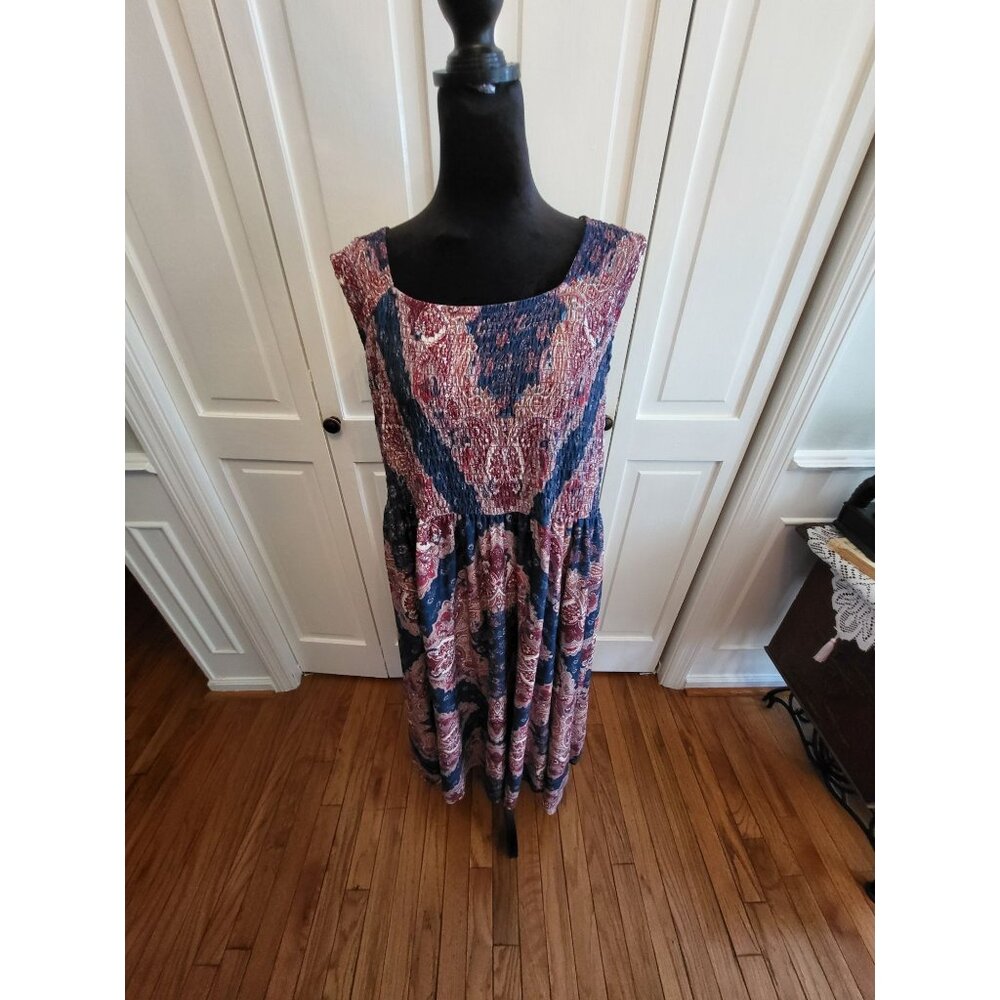 Blue and Red Paisley Smocked Sundress Maxi  XL Song n Spirit Boho Hippie Travel